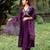 Purple silk blend embroidered alia cut kurta set