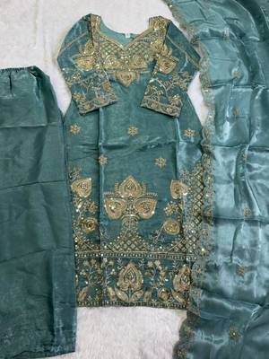 Sky blue silk blend embroidered salwaar kameez 2