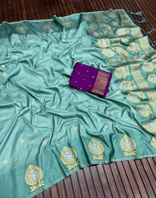 sea green concept satin effect border dola silk saree 2