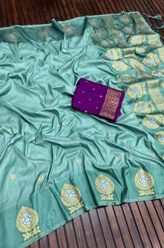 sea green concept satin effect border dola silk saree