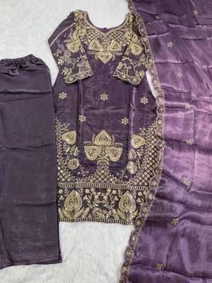 Purple silk blend embroidered salwaar kameez 4