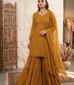 Mustard georgette embroidered sharara set