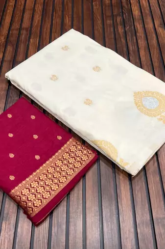 white concept satin effect border dola silk saree
