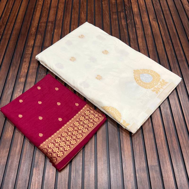 white concept satin effect border dola silk saree