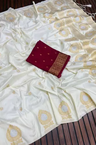 white concept satin effect border dola silk saree