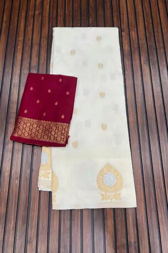 white concept satin effect border dola silk saree