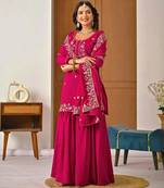 Pink silk blend embroidered sharara set