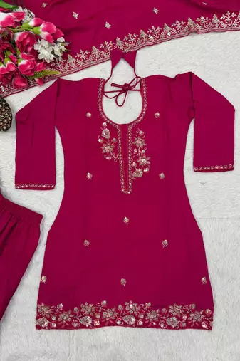 Pink silk blend embroidered sharara set