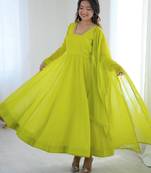 Parrot green georgette plain gown set