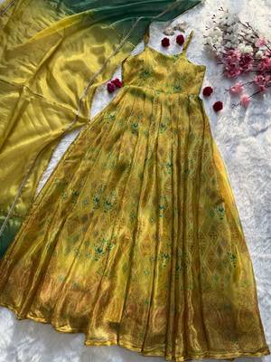 Olive organza printed gown set 4