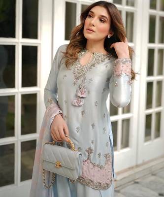 Sky blue satin embroidered farshi salwar set 4