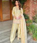 Cream satin embroidered farshi salwar set