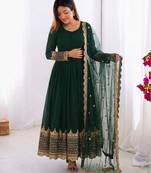 Green faux georgette embroidered gown set