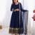 Royal blue faux georgette embroidered gown set
