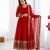 Red faux georgette embroidered gown set