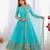 Cyan faux georgette embroidered gown set