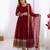 Maroon faux georgette embroidered gown set