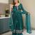 Teal silk blend embroidered sharara set