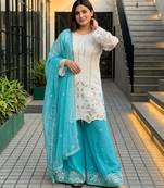 White faux georgette embroidered palazzo set