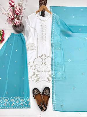 White faux georgette embroidered palazzo set 4