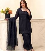Black silk blend embroidered palazzo set
