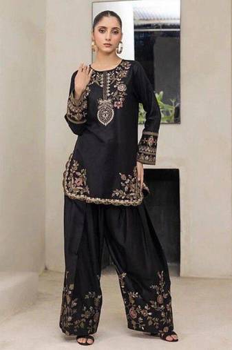 Black crepe embroidered farshi salwar set
