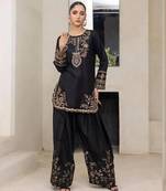 Black crepe embroidered farshi salwar set