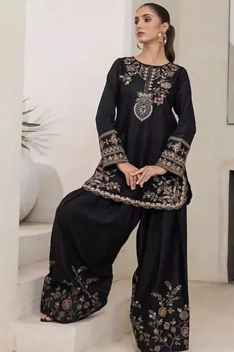 Black crepe embroidered farshi salwar set