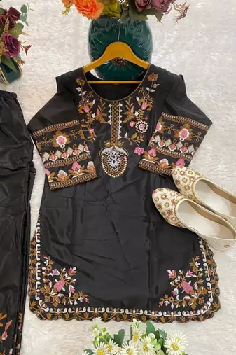 Black crepe embroidered farshi salwar set