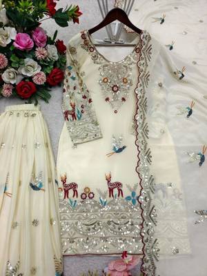 Beige silk blend embroidered sharara set 4