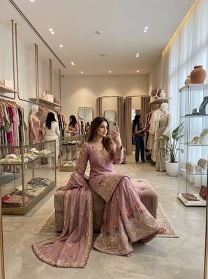 Onion pink silk blend embroidered sharara set 3