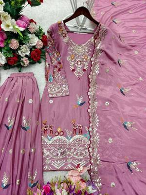 Onion pink silk blend embroidered sharara set 4