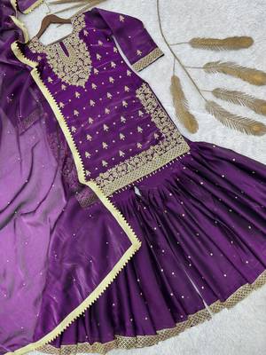 Purple silk blend embroidered sharara set 4