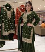 Green silk blend embroidered sharara set