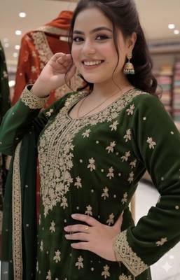 Green silk blend embroidered sharara set 3