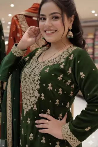 Green silk blend embroidered sharara set