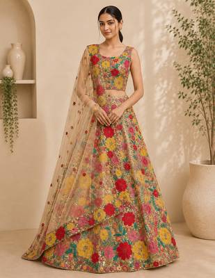 cream georgette sequin embroidered lehenga choli 1