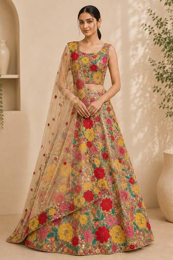 cream georgette sequin embroidered lehenga choli