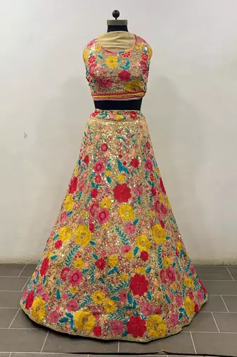 cream georgette sequin embroidered lehenga choli