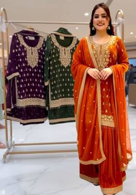 Orange silk blend embroidered sharara set 2