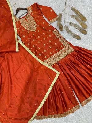 Orange silk blend embroidered sharara set 3