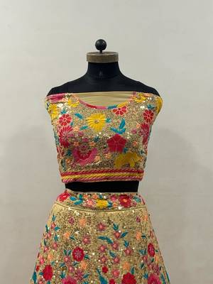 cream georgette sequin embroidered lehenga choli 3