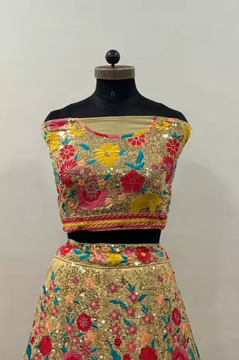 cream georgette sequin embroidered lehenga choli
