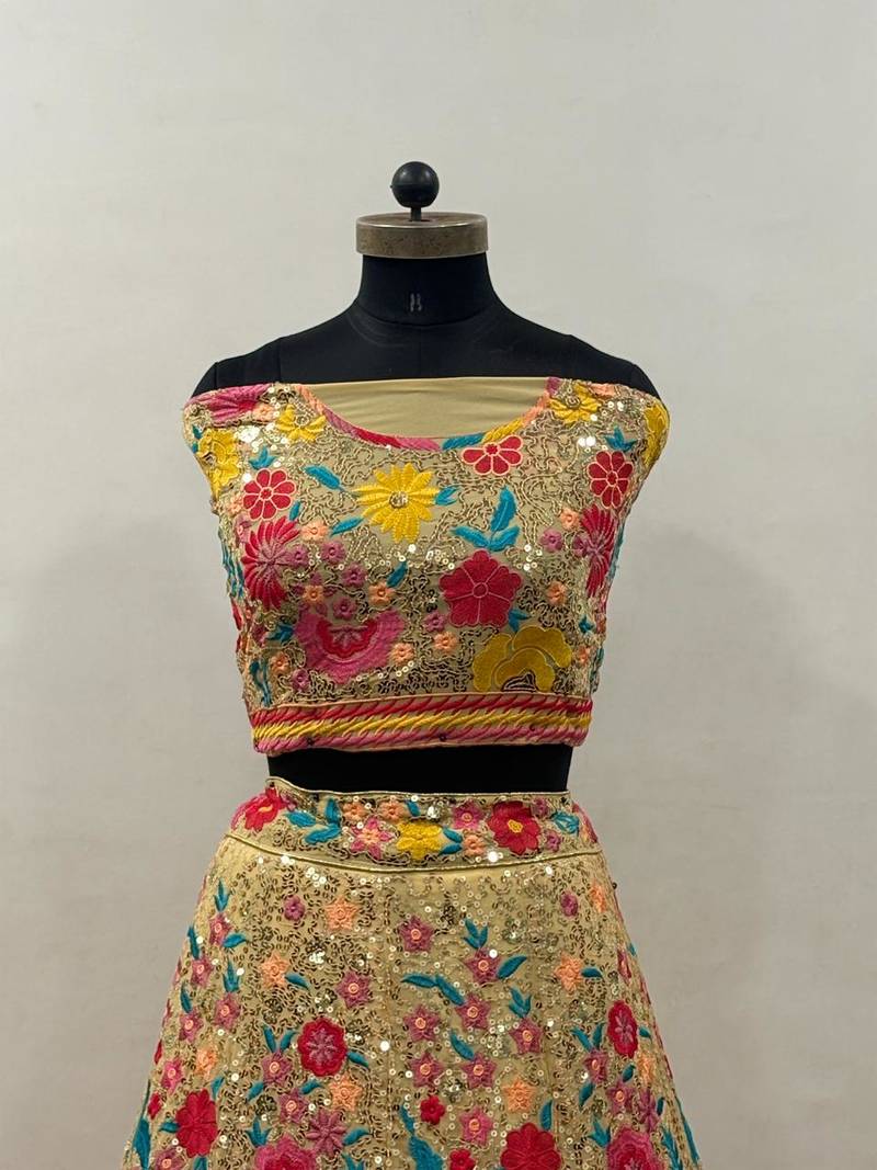 cream georgette sequin embroidered lehenga choli