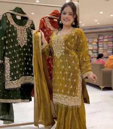 Mustard silk blend embroidered sharara set