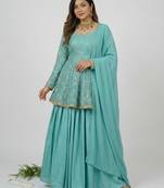 Sky blue silk blend embroidered lehenga set