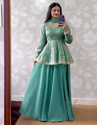 Sky blue silk blend embroidered lehenga set 2