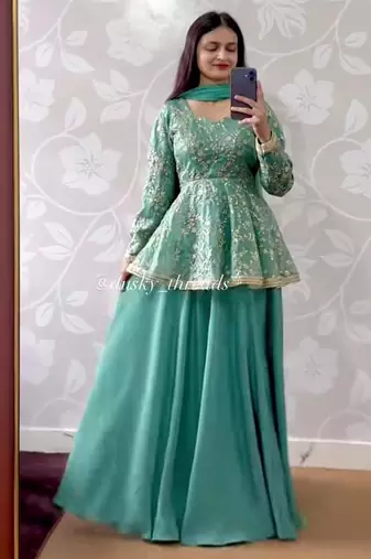 Sky blue silk blend embroidered lehenga set