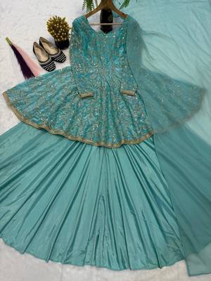 Sky blue silk blend embroidered lehenga set 3