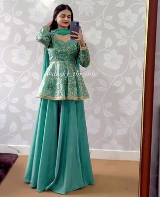 Sky blue silk blend embroidered lehenga set 4